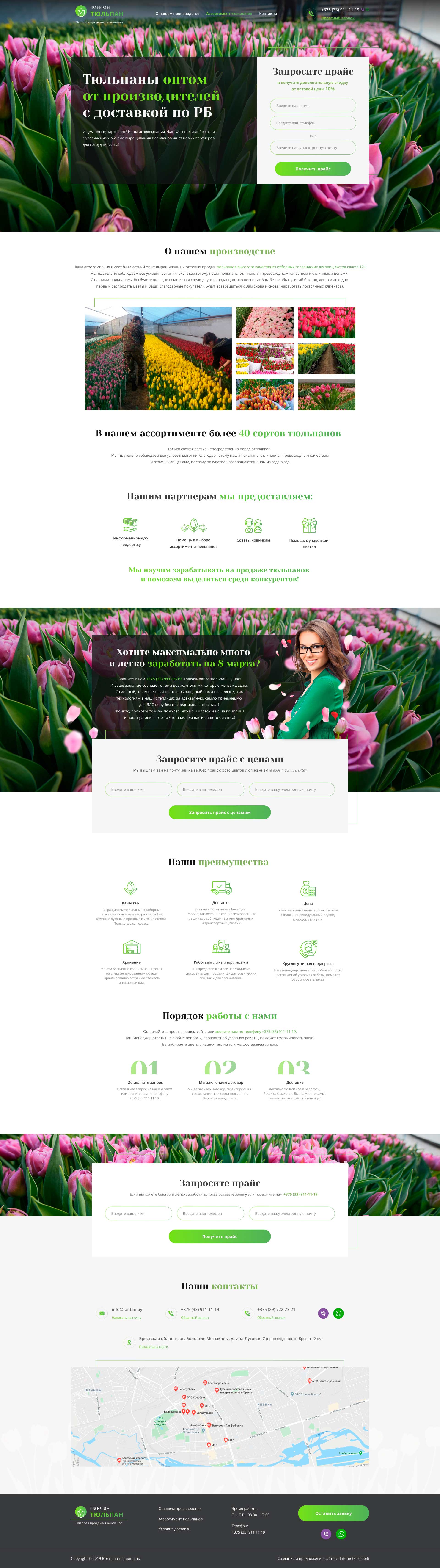 Разработка сайта по продаже тюльпанов оптом - главная 